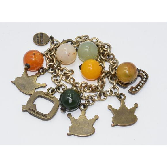 SAVE THE QUEEN Rhinestone Charm Glass Beads Dangle Fashion Bracelet RARE!!! - Picture 5 of 6